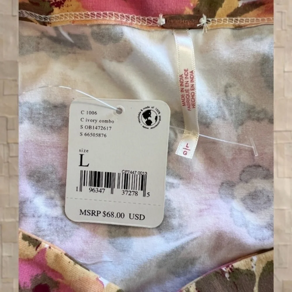 FREE PEOPLE NWT Give Me More Floral 1/2 Sleeve Fitted Open-Strap-Back Crop Top